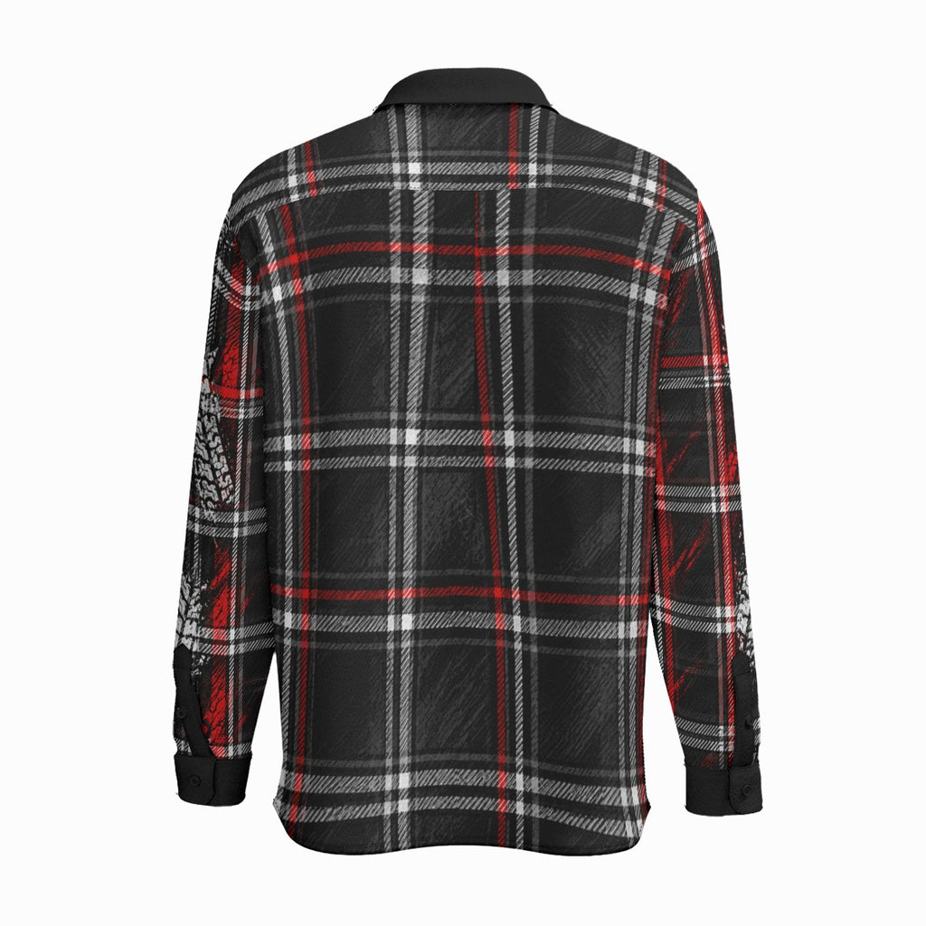 All-Over Print Men's Business Lapel Long Sleeve Shirt With Pocket|110GSM Imitation Flax